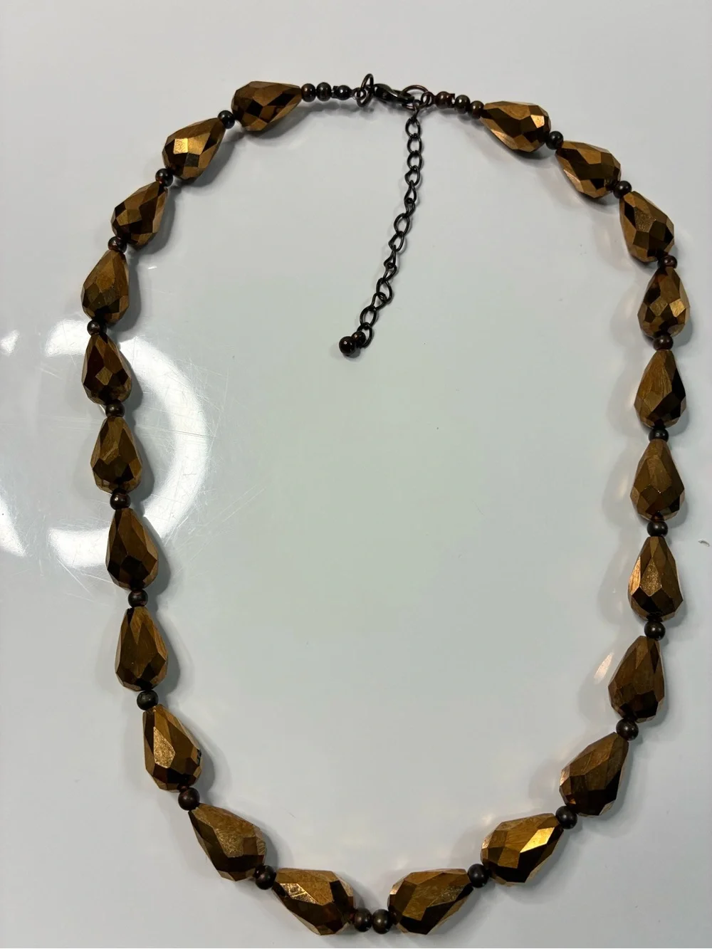 Murano Faceted Mocha Brown Metallic Teardrop Beaded Necklace